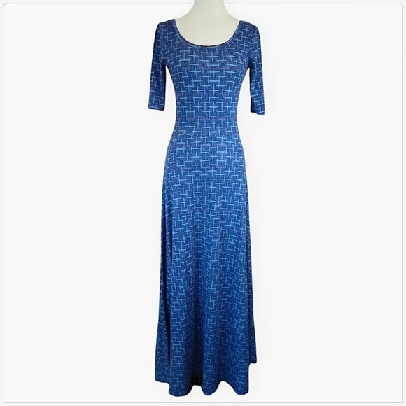 Lularoe Blue Purple Ana Star Print Long Ana Maxi Unicorn Elbow Sleeve Dress XS - Picture 1 of 4
